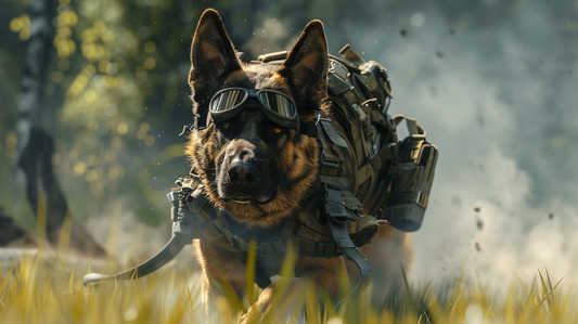 Digital wall art of a military working dog in tactical gear, Combat K9 tribute, PNG instant download.