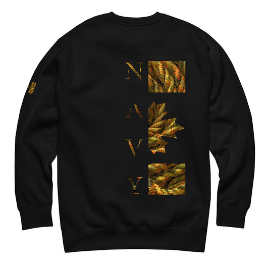 Black NAVY Sweatshirt with tangled golden rope camouflage back print and Canadian flag sleeve — Canadian tactical crewneck by Tactical Motive.