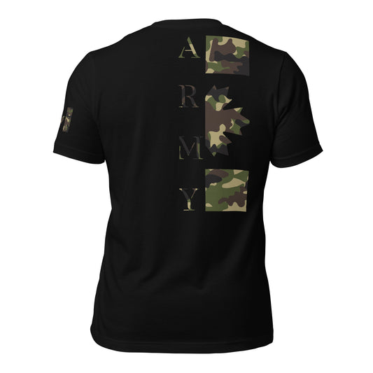 ARMY T-Shirt with camouflage back print and Canadian flag sleeve — Canadian tactical apparel by Tactical Motive.