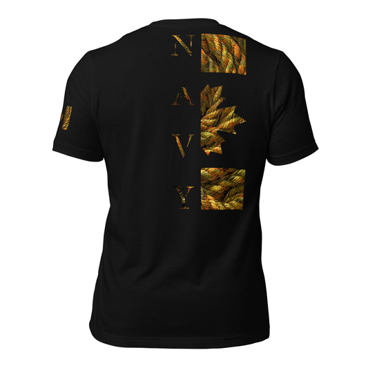 NAVY T-Shirt with tangled golden rope camouflage back print and Canadian flag sleeve — Canadian tactical apparel by Tactical Motive.
