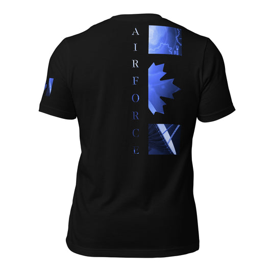 AIR FORCE T-Shirt with light blue radar overlay, aircraft silhouette, and Canadian flag sleeve — Canadian tactical apparel by Tactical Motive.
