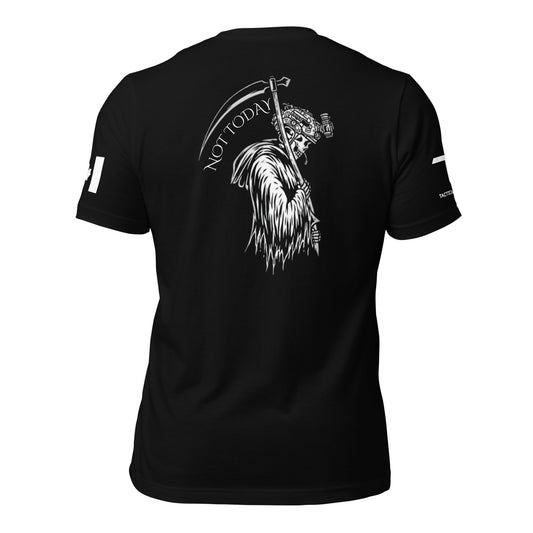 NOT TODAY T-Shirt with Grim Reaper wearing tactical helmet, holding scythe, and “Not Today” text below — Canadian tactical apparel by Tactical Motive.